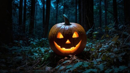 halloween pumpkin in the forest
