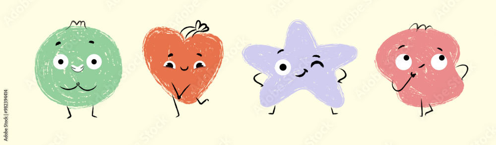 Wall mural set of abstract shape with faces showing emotions.