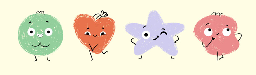 Set of abstract shape with faces showing emotions.
