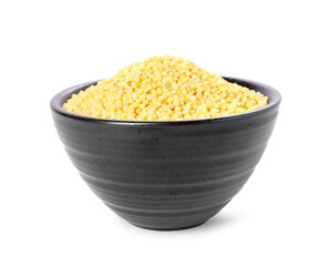 Millet groats in bowl isolated on white