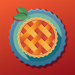Peach pie, top view, simple flat illustration, isolated object