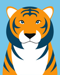 A flat vector illustration with the image of a tiger's muzzle. An isolated object. Simple design