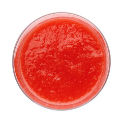 Tasty watermelon drink in glass isolated on white, top view