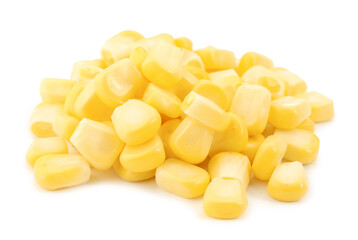 Pile of fresh corn kernels isolated on white