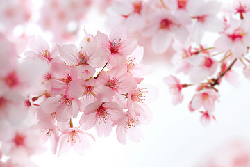 A delicate pink cherry blossom branch against the clear sky, captured in high-definition photography. The delicate petals and fresh colors create an enchanting scene of springtime beauty