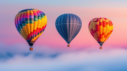 Fototapeta premium Dreamlike Foggy Morning with Balloons Emerging Through Mist