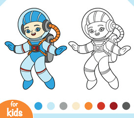 Coloring book for kids, Cute cartoon asian girl astronaut