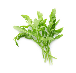 Fresh arugula leaves isolated on white, top view