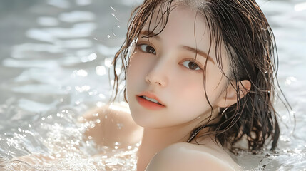 Obraz premium Woman with Wet Hair in Water