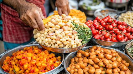 Obraz premium Table of offerings with fruits and vegetarian dishes during the Gin Jay Festival