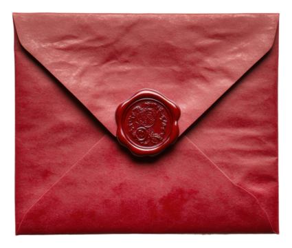 PNG Sealed red envelope with wax seal resting on table