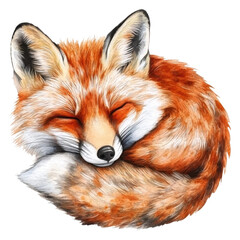 Fototapeta premium PNG Cozy red fox curled up and sleeping peacefully