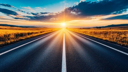 Naklejka premium A wide, open road leading towards a bright horizon, symbolizing a positive outlook on life's journey