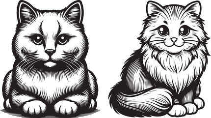 Clear Background Black and white Cat Vector Silhouette