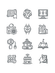 Online shop, Payments, Pulsometer, Schedule, Search, Seo, Smart watch, set of icons for web design, vector illustration