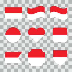 Set of flag of Indonesia isolated on transparent background. Vector illustration