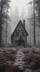 A small house in the middle of a forest