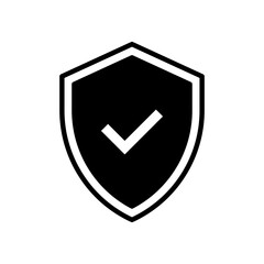 Black shield with checkmark inside icon