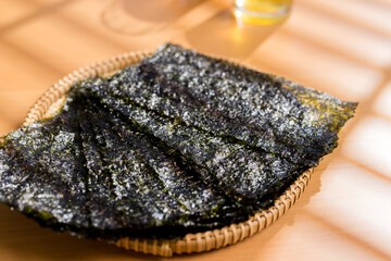 Slice of Korean seaweed on the table