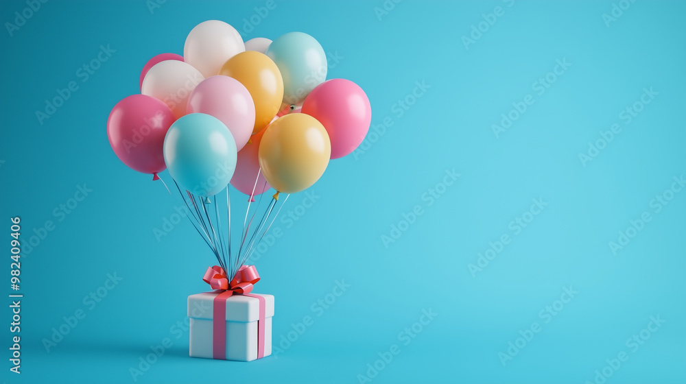 Poster Wrapping Present Background with Balloons