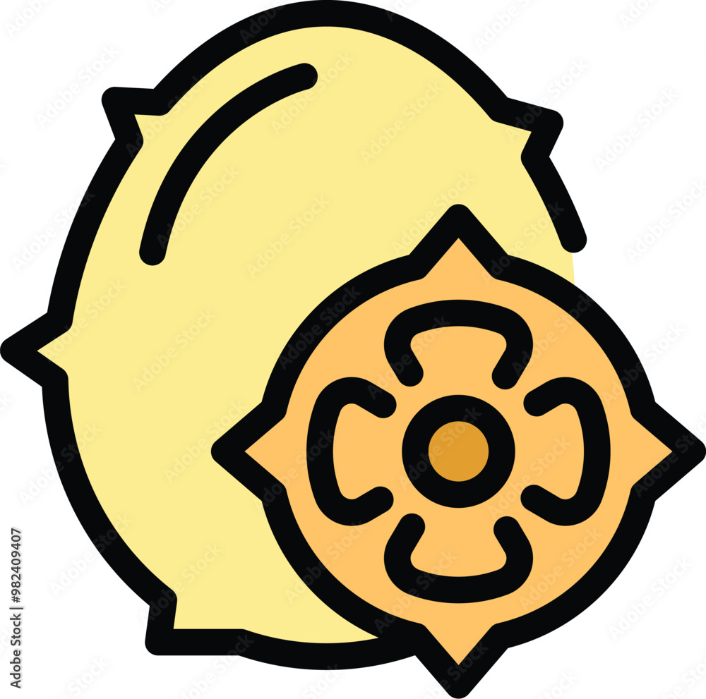 Poster simple icon of a kiwano fruit with a cross section showing the seeds and pulp