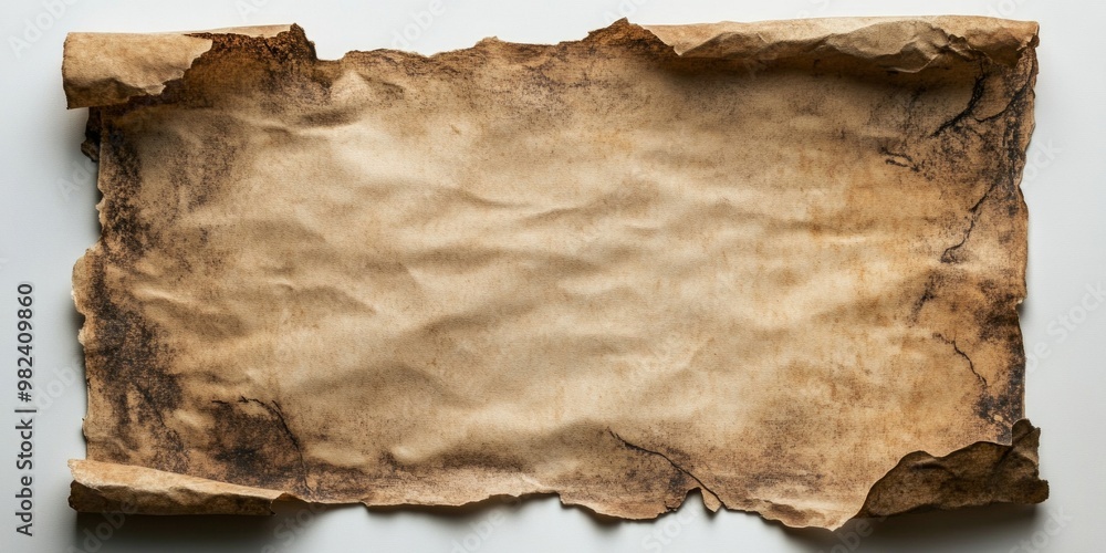 Aufkleber an ancient looking scroll with wrinkled edges. this aged parchment showcases a rustic style that evo