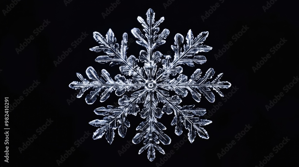 Poster A stunning close-up of a unique snowflake showcasing intricate patterns, perfect for winter-themed projects and designs.