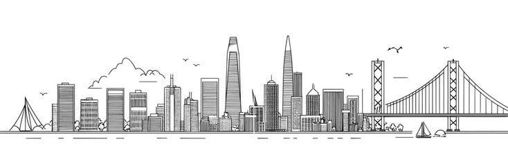 Continuous one-line drawing of modern cityscape