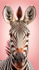 Naklejka premium zebra close up on the pink 