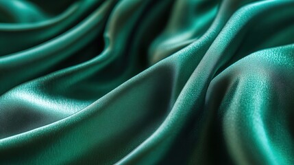 Obraz premium Close-up of luxurious teal satin fabric, showcasing its smooth texture and sheen.