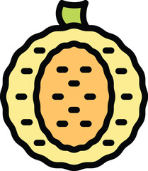 This illustration shows a pepino melon cut in half, revealing the seeds and flesh inside