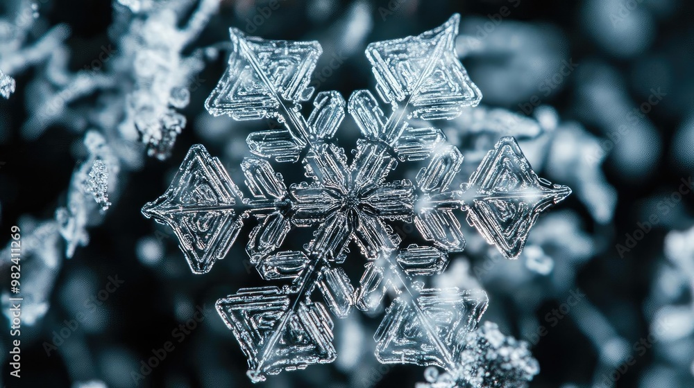 Poster A stunning close-up of a snowflake showcasing intricate details and unique patterns, highlighting nature's delicate beauty.