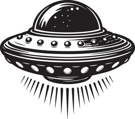 black Flying saucer silhouette vector icon, black and white