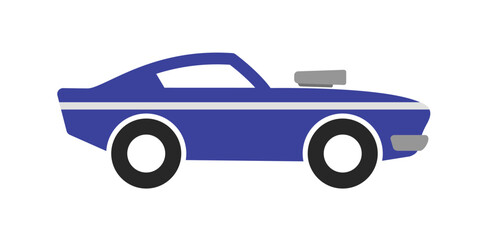 simple classic blue muscle car with racing stripe side view symbol icon transparent background