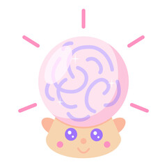 Cute magic crystal ball in kawaii style, children magic element, vector