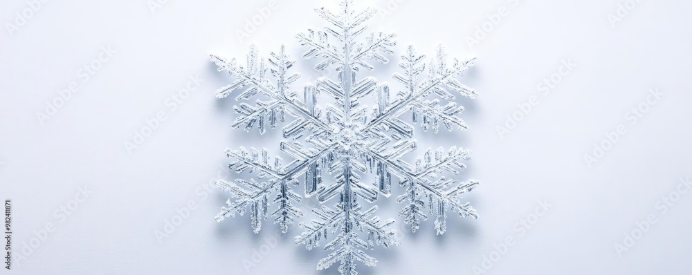 Poster A close-up view of a mesmerizing snowflake, showcasing intricate patterns and delicate frost details, perfect for winter-themed designs.