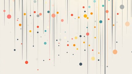 A colorful abstract pattern with vertical lines and dots of various sizes and colors on a light background