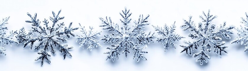 Obraz premium Delicate snowflakes scatter across a winter landscape, showcasing intricate patterns and the beauty of the cold season.