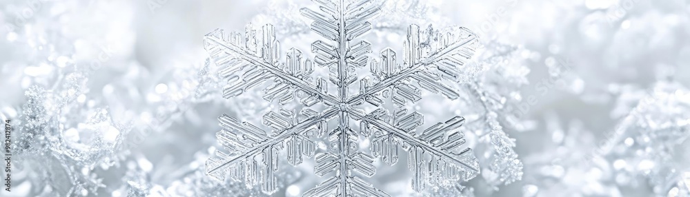 Aufkleber A close-up of a delicate snowflake on a soft white background, capturing the intricate details of ice crystals in winter.