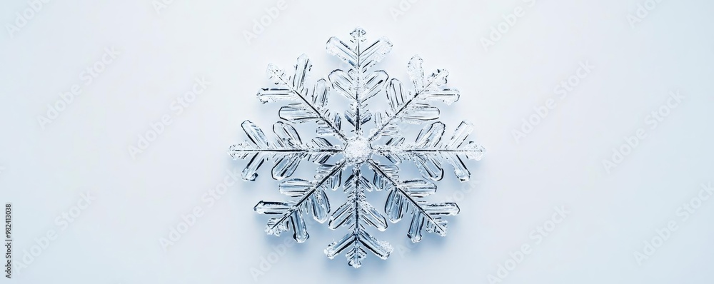Aufkleber A delicate ice snowflake crystal isolated on a pure white background, showcasing intricate patterns and winter beauty.