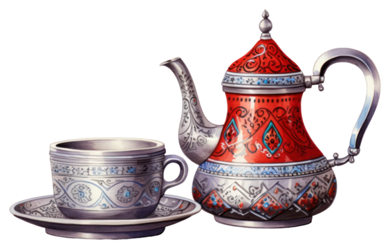 PNG Cup porcelain teapot mug, digital paint illustration. AI generated image