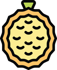 This vector illustration features a half durian, showing its creamy flesh and large seeds, perfect for projects related to food, southeast asia, and exotic fruits
