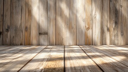An empty wooden floor with a light coming from the top.