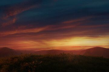 view to the mountain range in the beautiful sunset. 3D Rendering