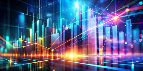 Fototapeta premium Glowing Abstract Financial Demand Art - Modern Digital Design with Bright Colors & Light Streaks Symbolizing Rising Market Demand for Business and Economic Content