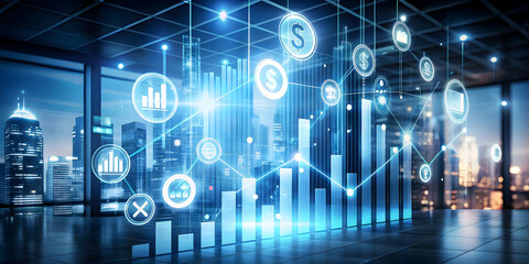 Glowing Abstract Business Art with Financial Icons - Modern Digital Design for Business Analytics and Retail Finance Marketing Campaigns