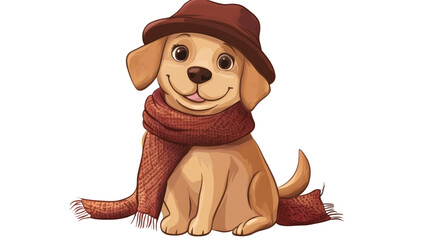 Fototapeta premium A cute cartoon of a playful dog and a cat, featuring a dog with a bone, surrounded by fun elements like a teddy bear and hearts