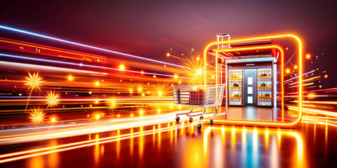 Vibrant Abstract Digital Art Design with Glowing Elements & Dynamic Light Effects for Retail Promotions and Business Advertising