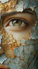 Close-Up of a Human Eye with Golden Skin Texture