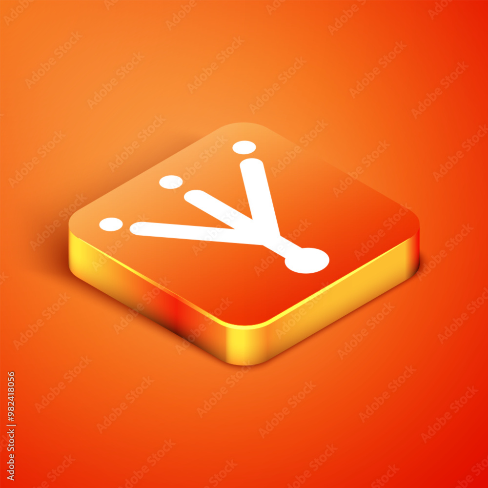 Poster isometric bird footprint icon isolated on orange background. animal foot. vector